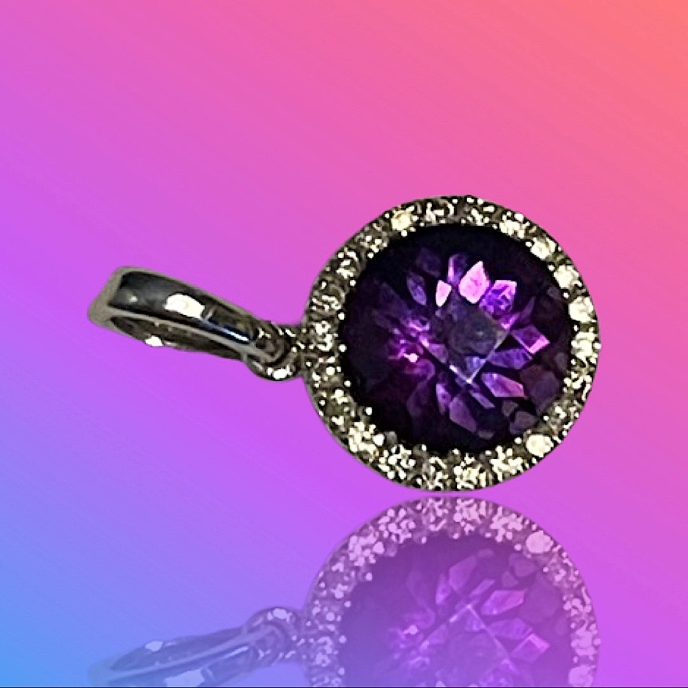 1 carat amethyst and diamond 14k pendant